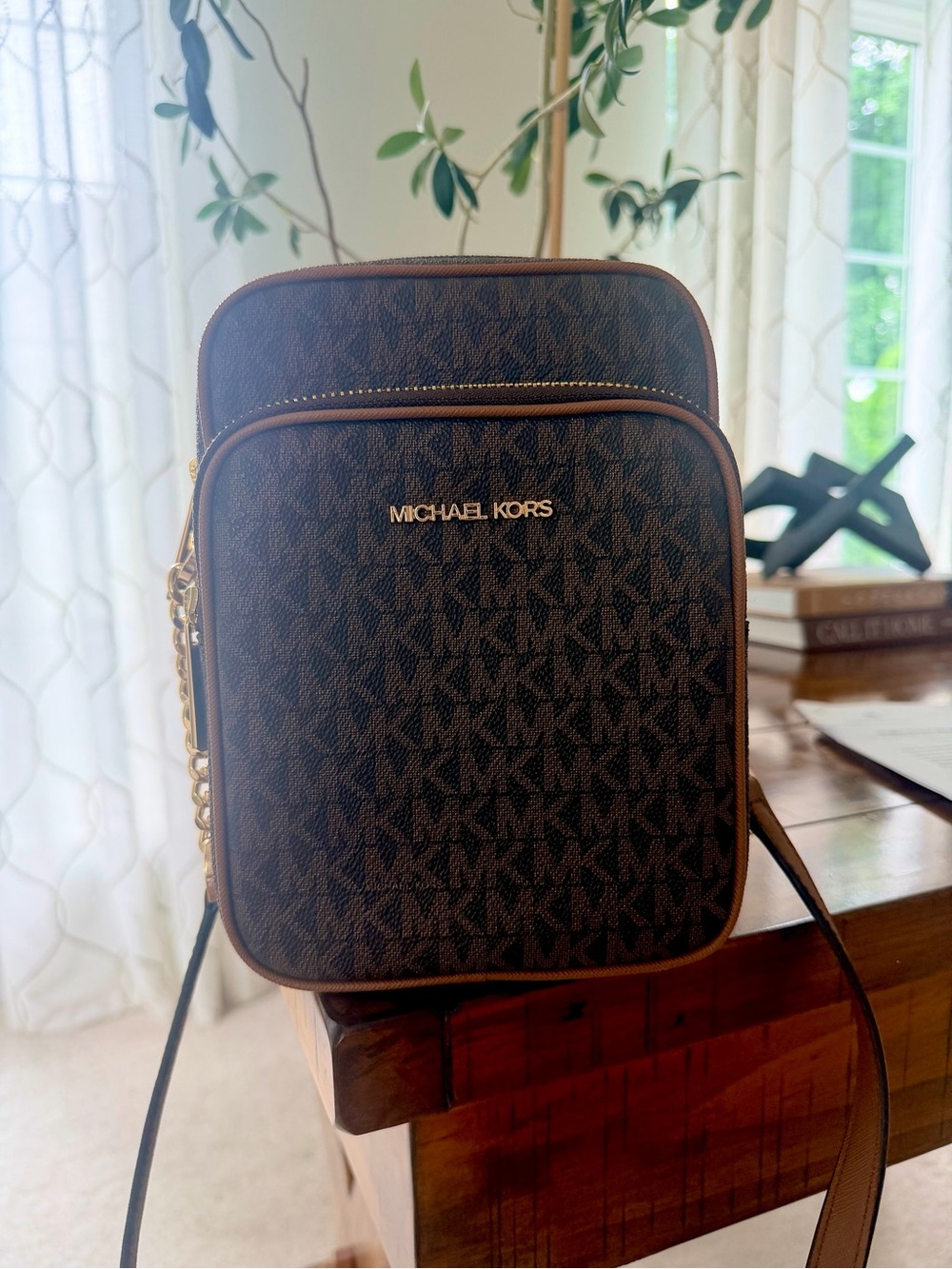 Michael Kors Brown MK Logo Messenger Crossbody